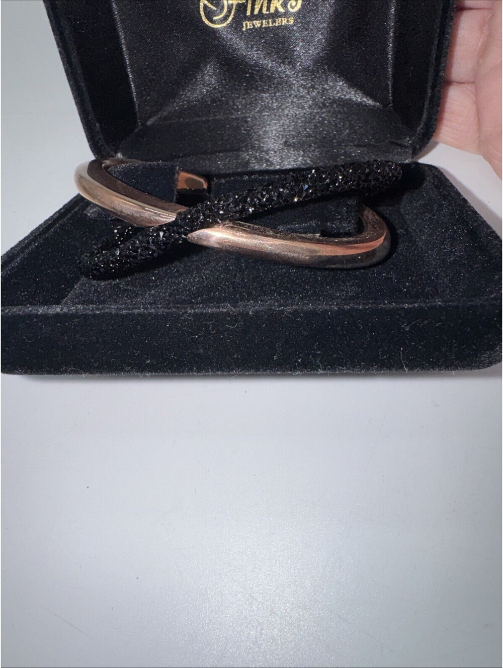 Swarovski Crystaldust Cross Cuff, Black, Rose-gold tone plated